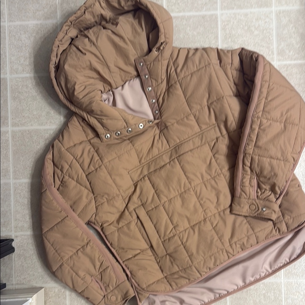 Tan Quilted Hooded Jacket
